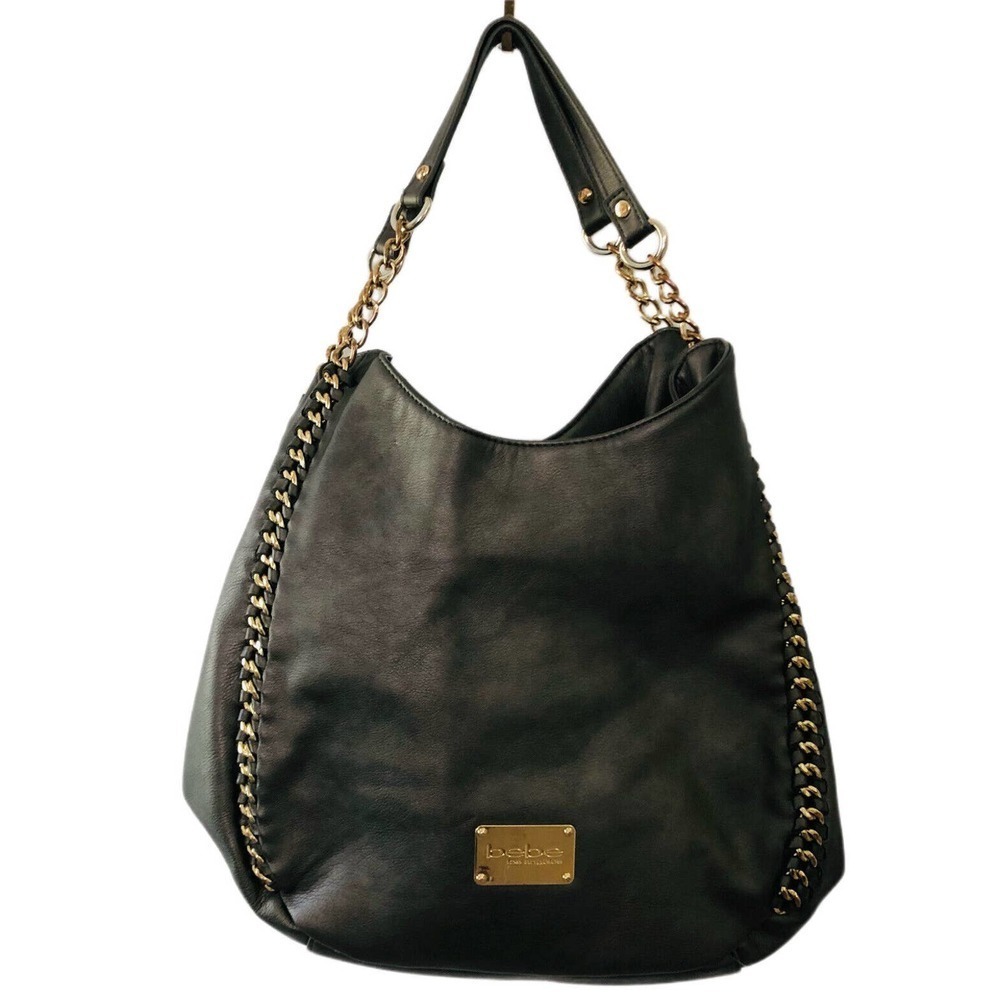 BEBE Colette Triple Entry Pewter Gray Hobo Shoulder Bag Gold Chain Hardware NEW